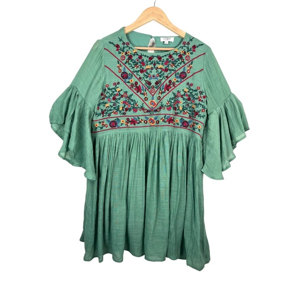 Umgee floral embroidered peasant tunic dress sz M